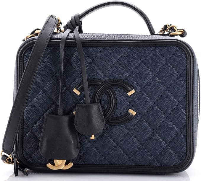 Amazon.com: Chanel, Pre-Loved Filigree Vanity Case Quilted Caviar Large, Blue : Amazon Luxury | Amazon (US)