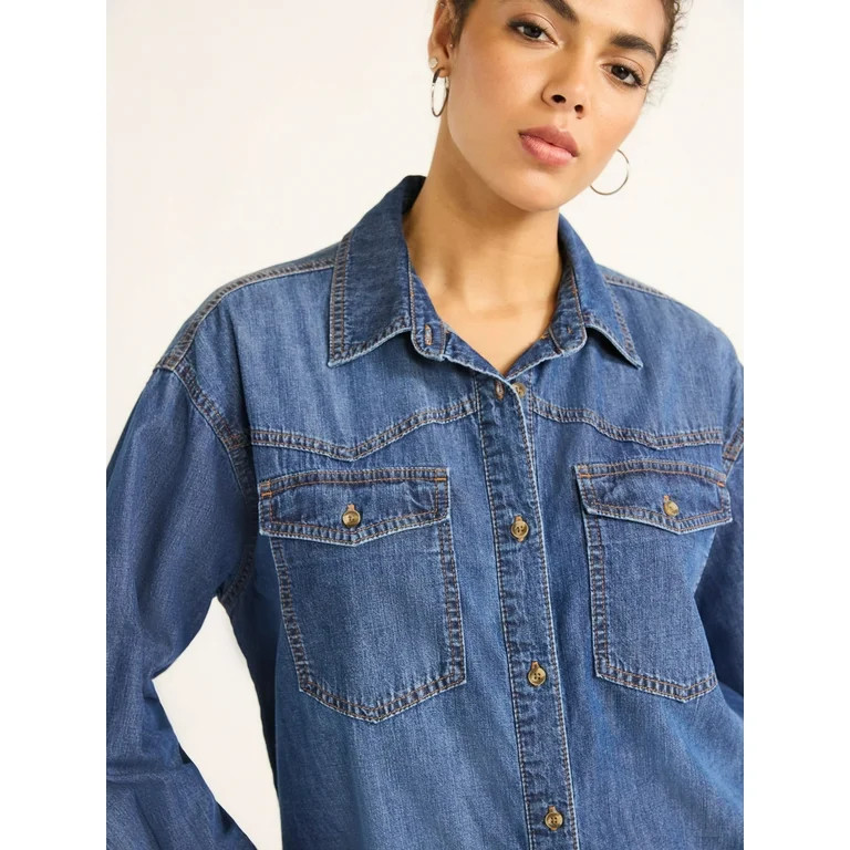 Sofia Jeans Women's and Women's Plus Sofia Oversized Boyfriend Shirt with Long Sleeves, Sizes XS-... | Walmart (US)
