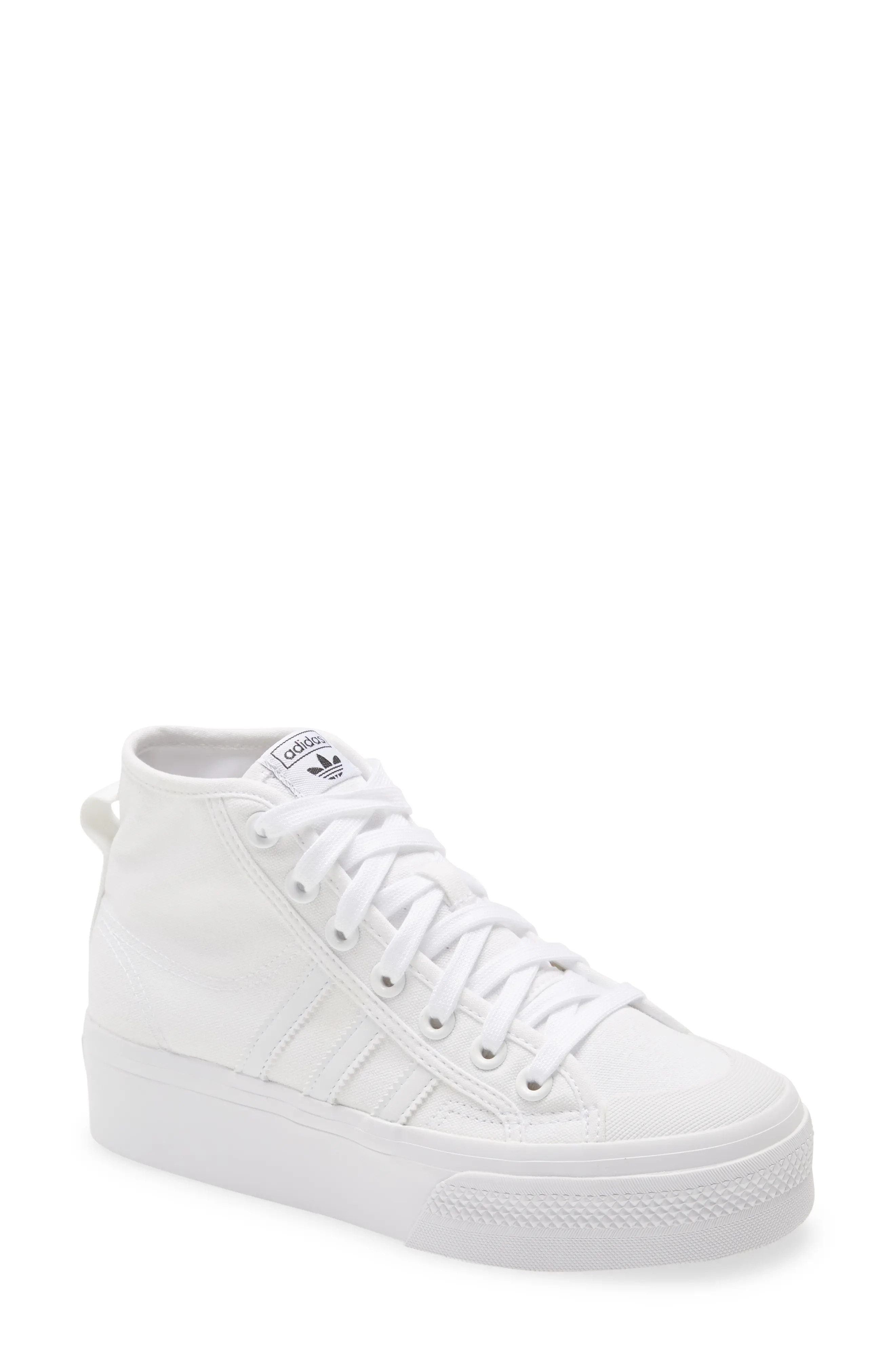 adidas Nizza Mid Top Platform Sneaker in White/White/White at Nordstrom, Size 9.5 | Nordstrom