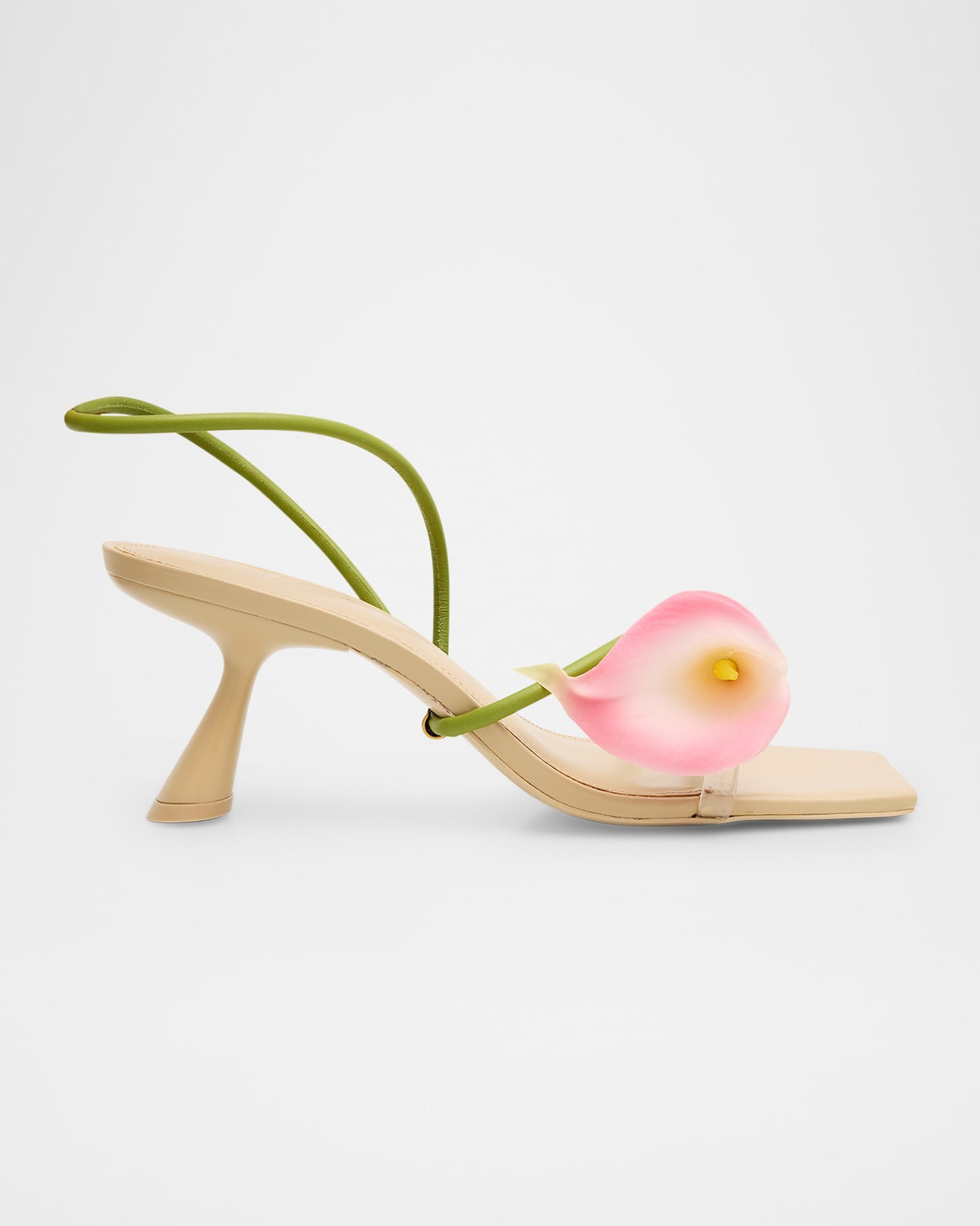 Ria Calla Lily Leather Comma-Heel Sandals | Neiman Marcus