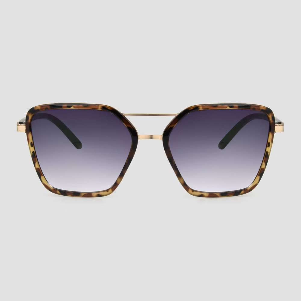 Women's Tortoise Aviator Sunglasses with Smoke Gradient Lenses - A New Day Green/Blue | Target