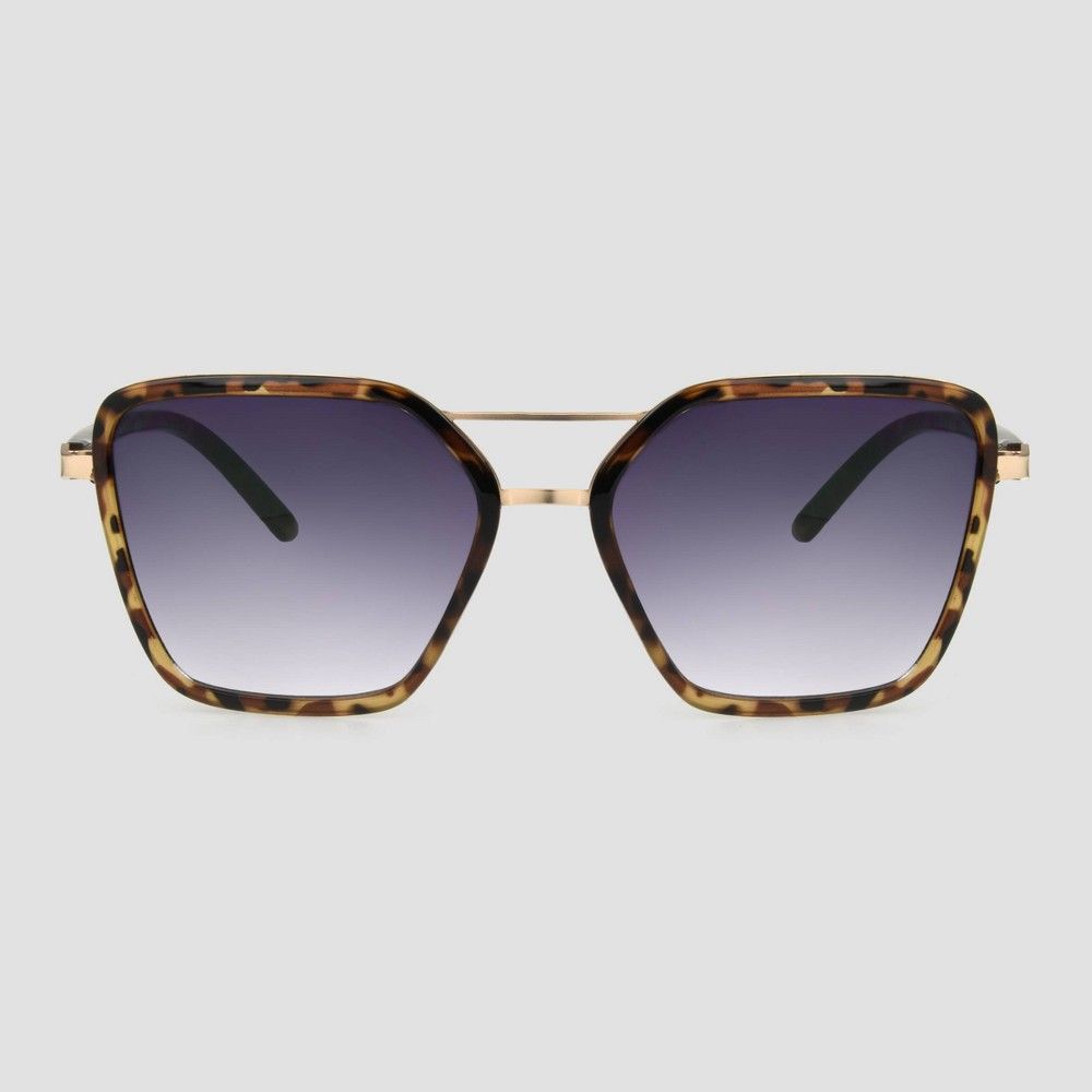 Women's Tortoise Aviator Sunglasses with Smoke Gradient Lenses - A New Day Green/Blue | Target