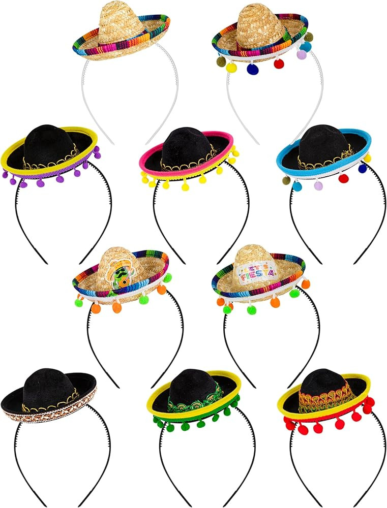 Sombrero Party Hats, Classic Cinco De Mayo Sombrero Headbands, Mini Mexican Party Hats with Headb... | Amazon (US)