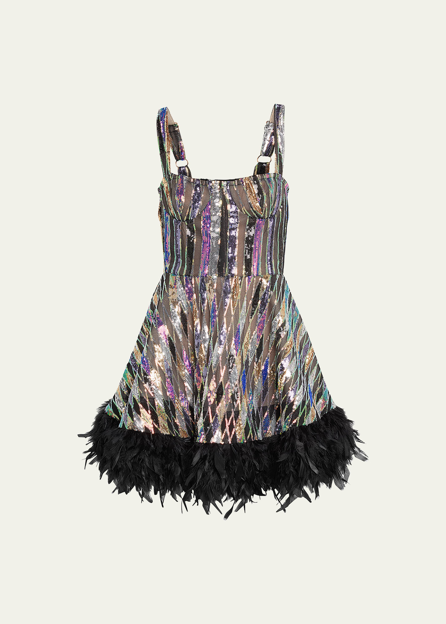 Bronx and Banco Mademoiselle Feather-Trim Sequin Mini Dress | Bergdorf Goodman