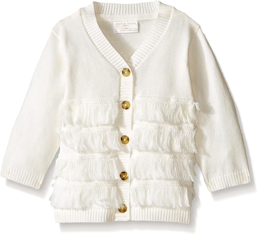 Baby Girls' Light Weight Sweater Knit Cardigan with Fringe Detail | Amazon (US)