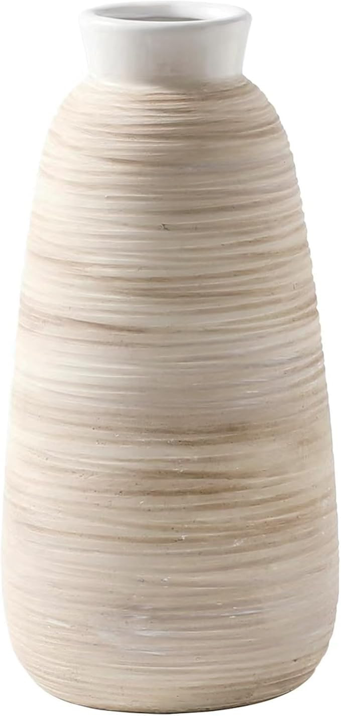 2024 Update ALMA White Ceramic Vase 11 Inch Tall, Boho Vases for Tulips|Medium Table Vase for Pam... | Amazon (US)