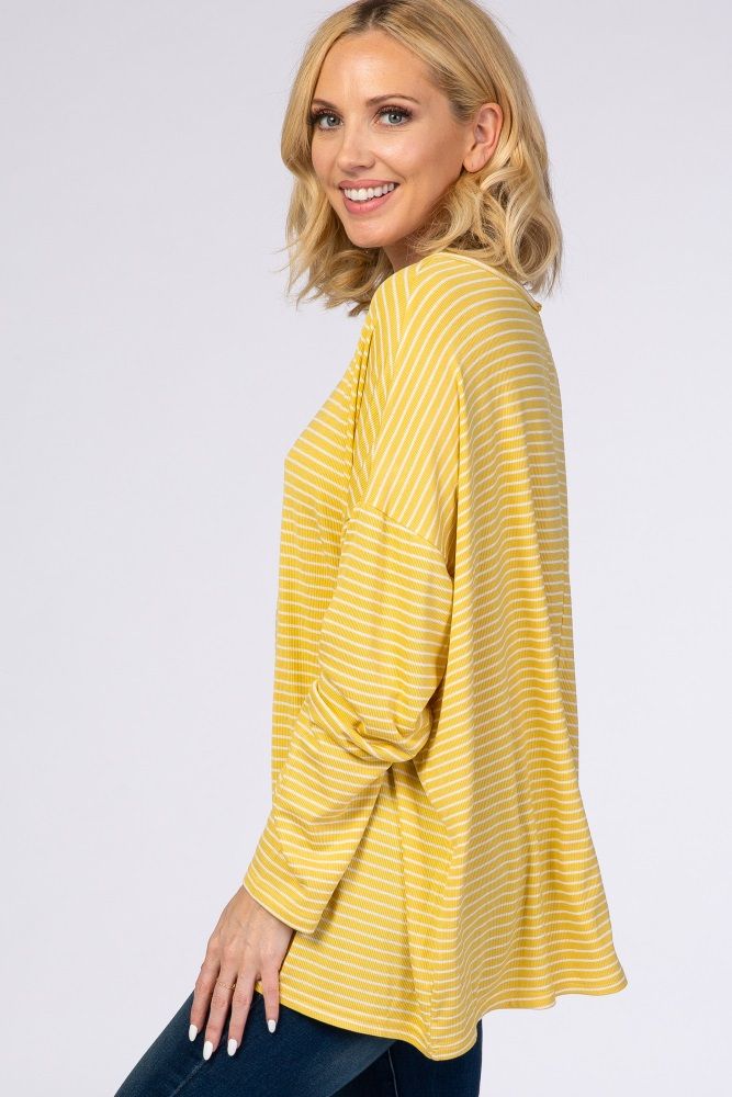 Yellow Striped Long Sleeve Crew Neck Top | PinkBlush Maternity