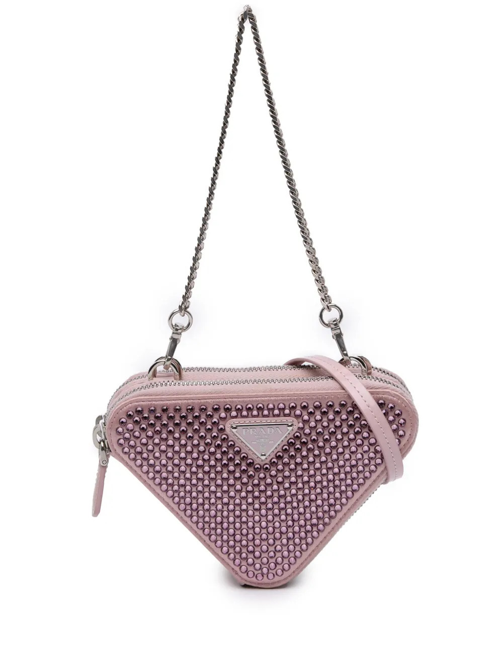 Prada Pre-Owned 2013-2025 Mini Crystal Embellished Satin and Leather Triangle Pouch satchel - Pink | Farfetch Global