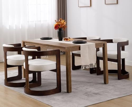 EALSON Modern Barrel Dining Chairs Set of 4 Sherpa Upholstered Accent Chairs with Arm Comfy Dinin... | Amazon (US)