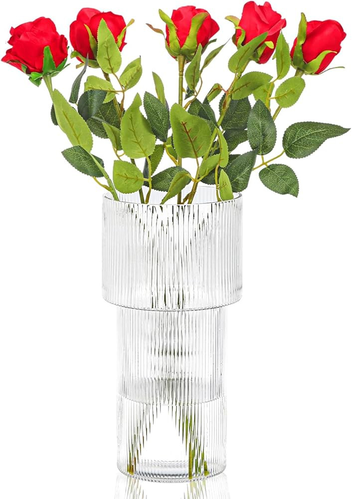 CEWOR Ribbed Vase, Clear Glass Vase, 11.5 Inches Modern Vase for Centerpiece, Flower Vase for Rus... | Amazon (CA)