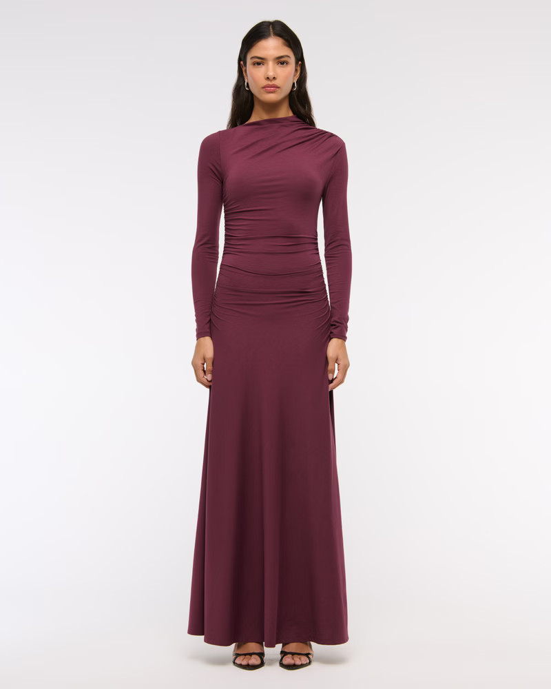 Long-Sleeve Draped Knit Maxi Dress | Abercrombie & Fitch (UK)