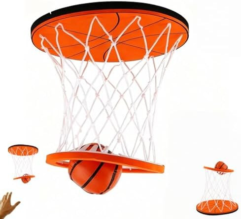 Hanging Indoor Basketball Hoop, Mini Ceiling-Mounted Basketball Goal with Net & Ball, Portable Sm... | Amazon (US)