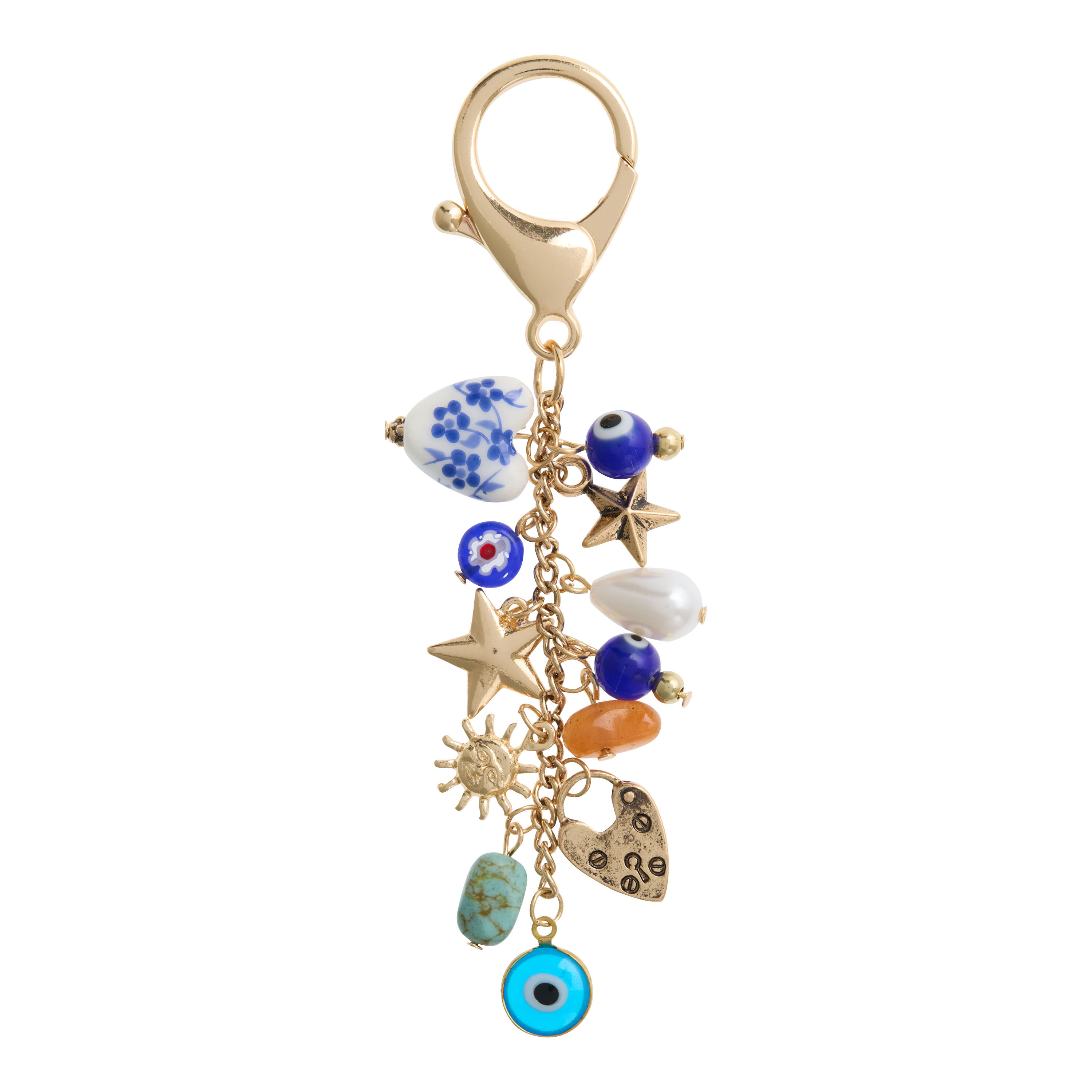 Gold and Blue Evil Eye Charm Keychain | World Market
