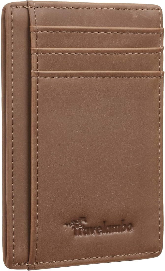 Travelambo Front Pocket Minimalist Leather Slim Wallet RFID Blocking Medium Size | Amazon (US)