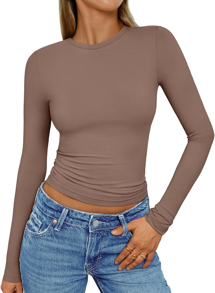 AUTOMET Womens Long Sleeve Shirts Basic Crop Tops Going Out Fall Fashion Slim Fit Y2K Tops 2025 | Amazon (US)