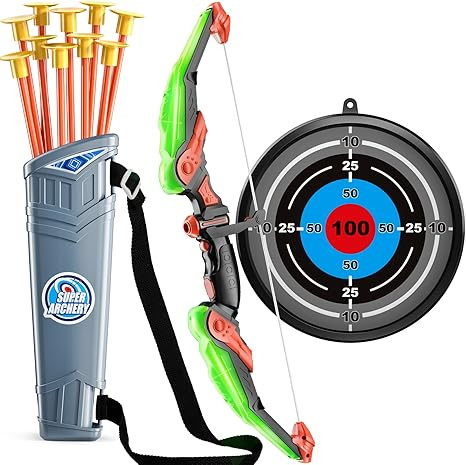 TEMI Kids Bow and Arrow Set - LED Light Up Archery Toy Set with 10 Suction Cup Arrows, Target & Q... | Amazon (US)