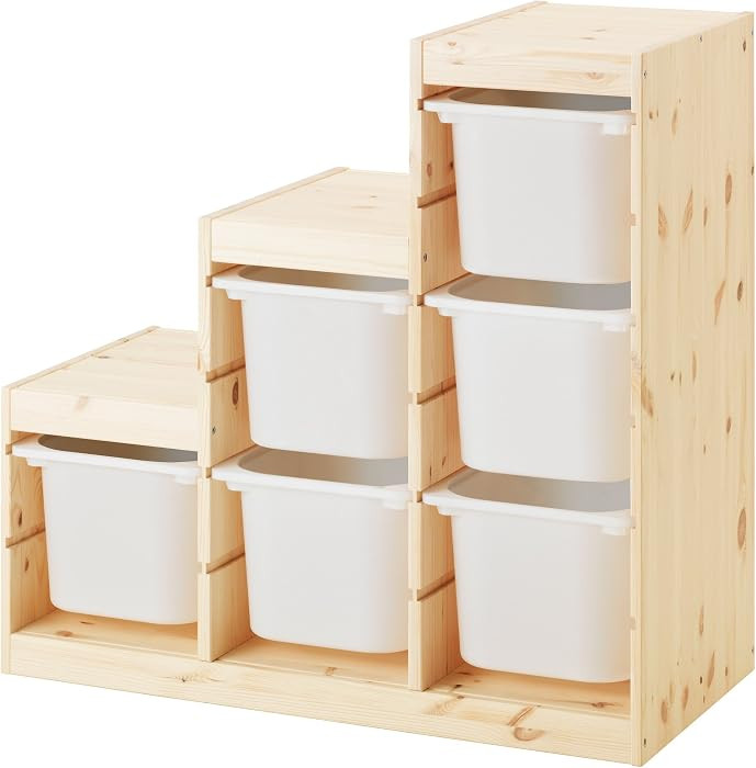 Ikea TROFAST storage combination, 94x44x91 cm, light white stained pine/white | Amazon (US)