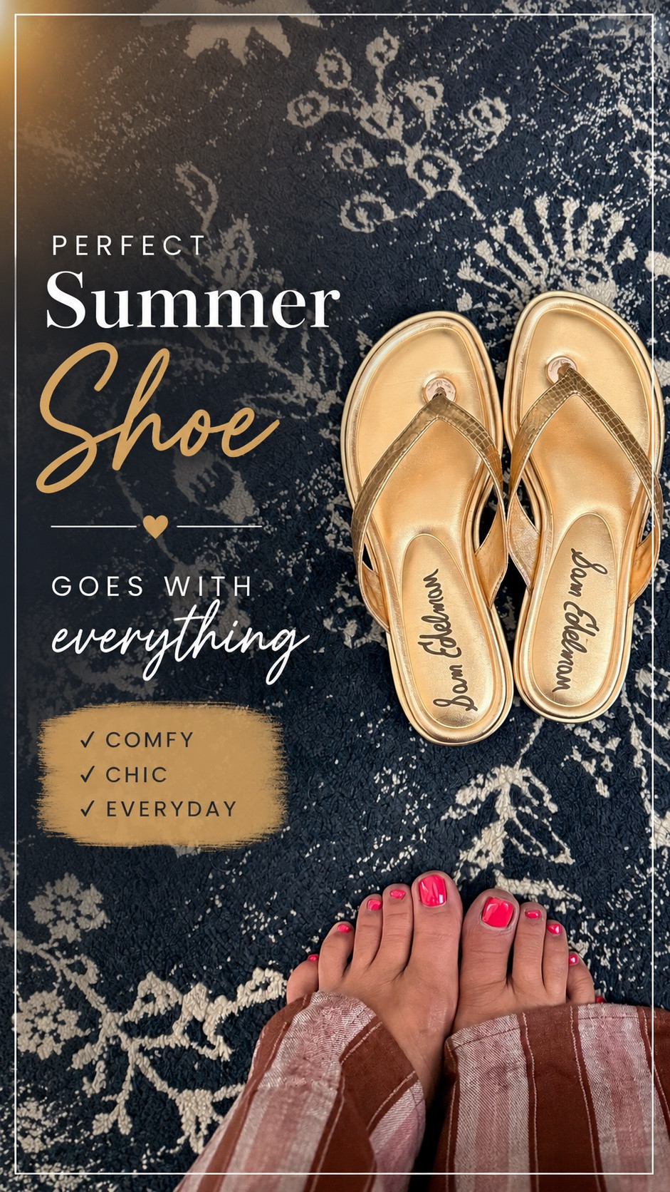 These are the summer shoes I keep reaching for again and again ✨☀️
They go with dresses, linen pants, denim, shorts… literally everything in my closet. Comfortable enough for all-day wear but still polished enough to elevate a simple outfit. If you’re looking for one versatile sandal this season, this might be it!

Everything is linked in my bio to shop. 
summer sandals for women, comfortable everyday shoes, gold sandals that go with everything, midsize fashion over 50, affordable summer style, versatile wardrobe staples, casual chic summer outfits, vacation style essentials, comfortable platform flip flops, women over 50 fashion inspiration