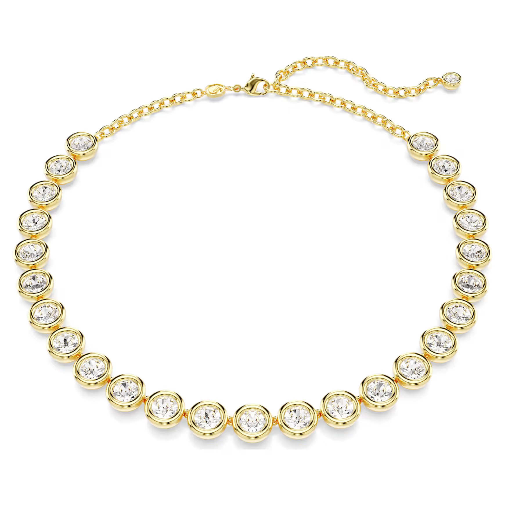Imber Tennis necklace, Round cut, White, Gold-tone plated by SWAROVSKI | SWAROVSKI