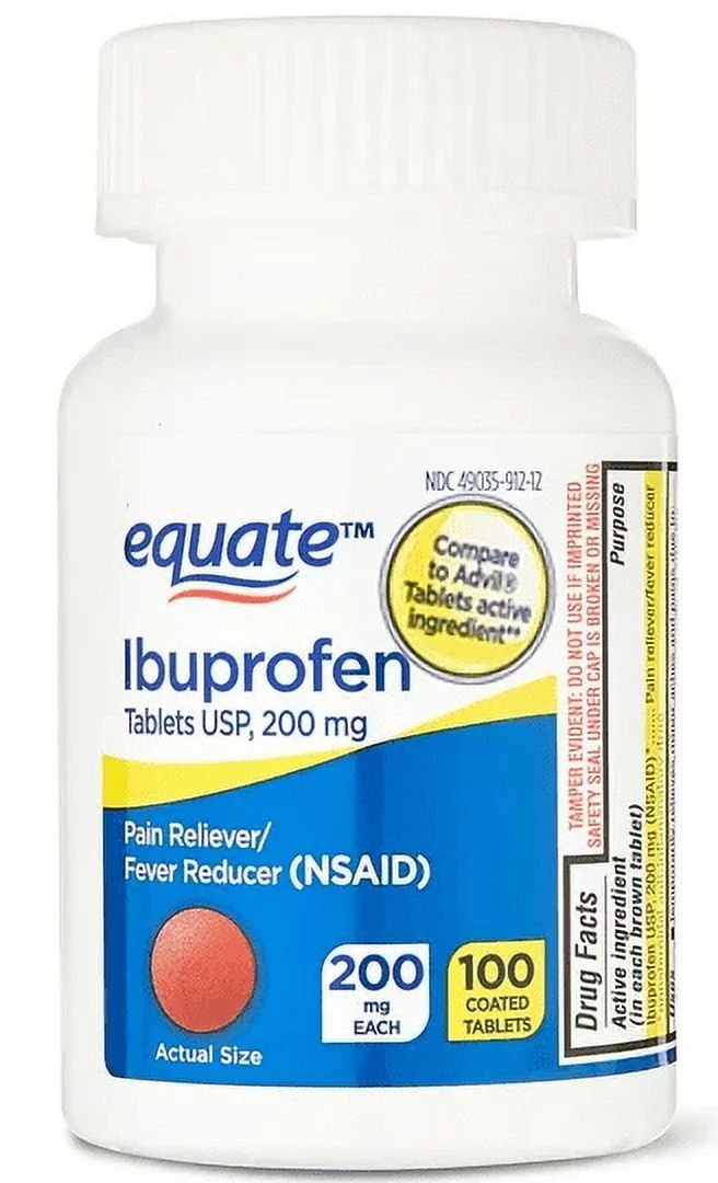 Equate Ibuprofen Pain Reliever/Fever Reducer Coated Tablets, 200mg, 100 Count | Walmart (US)
