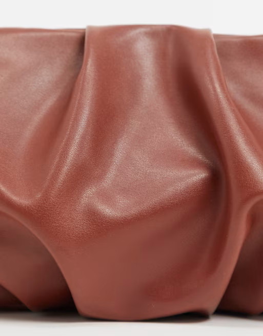 ASOS DESIGN oversized ruched clutch bag in brown | ASOS (Global)