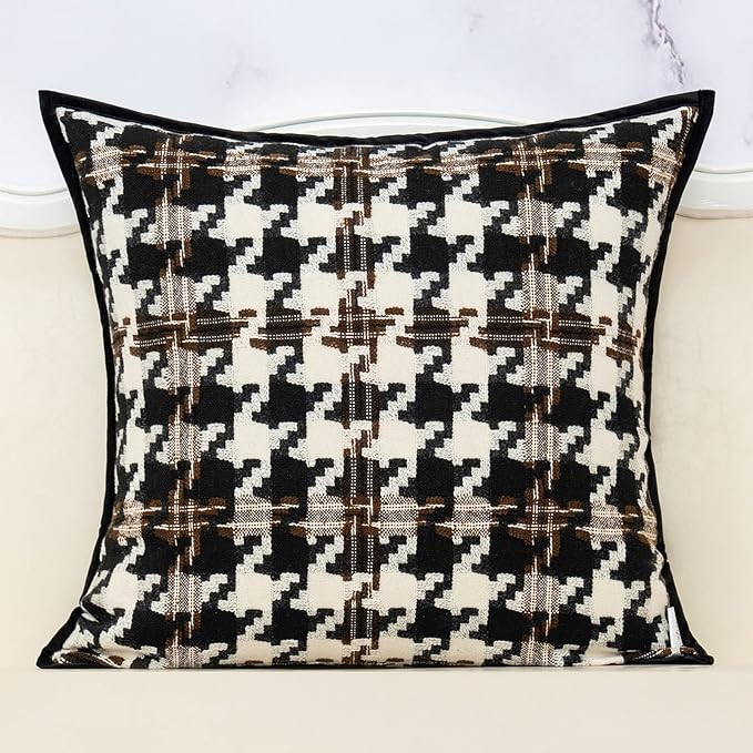 Alerfa 20 x 20 Inch Brown Off White Black Houndstooth Cushion Case Luxury Modern Cotton Velvet Sq... | Amazon (US)