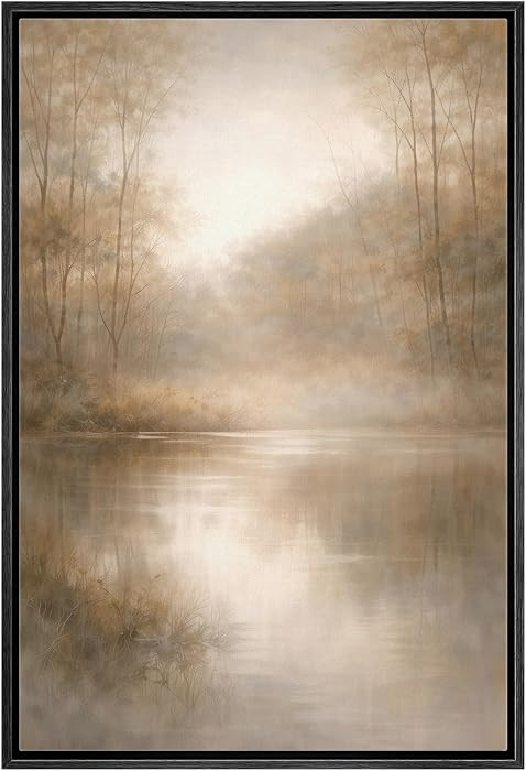 MUDECOR Framed Canvas Print Wall Art Misty Autumn Forest Lake Landscape Modern Art Minimalist Mul... | Amazon (US)
