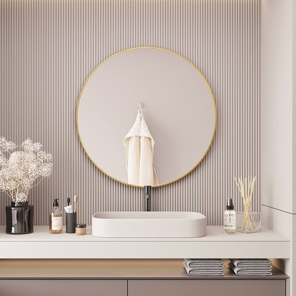 Beauty4U 24" Wall Circle Mirror for Bathroom, Gold Round Mirror for Wall, 16 inch Hanging Round M... | Amazon (US)