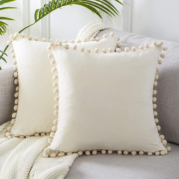 Topfinel Pack of 2 Decorative Pillow Covers 16x16 Inches Cream Velvet Throw Pillow Covers with Po... | Amazon (US)