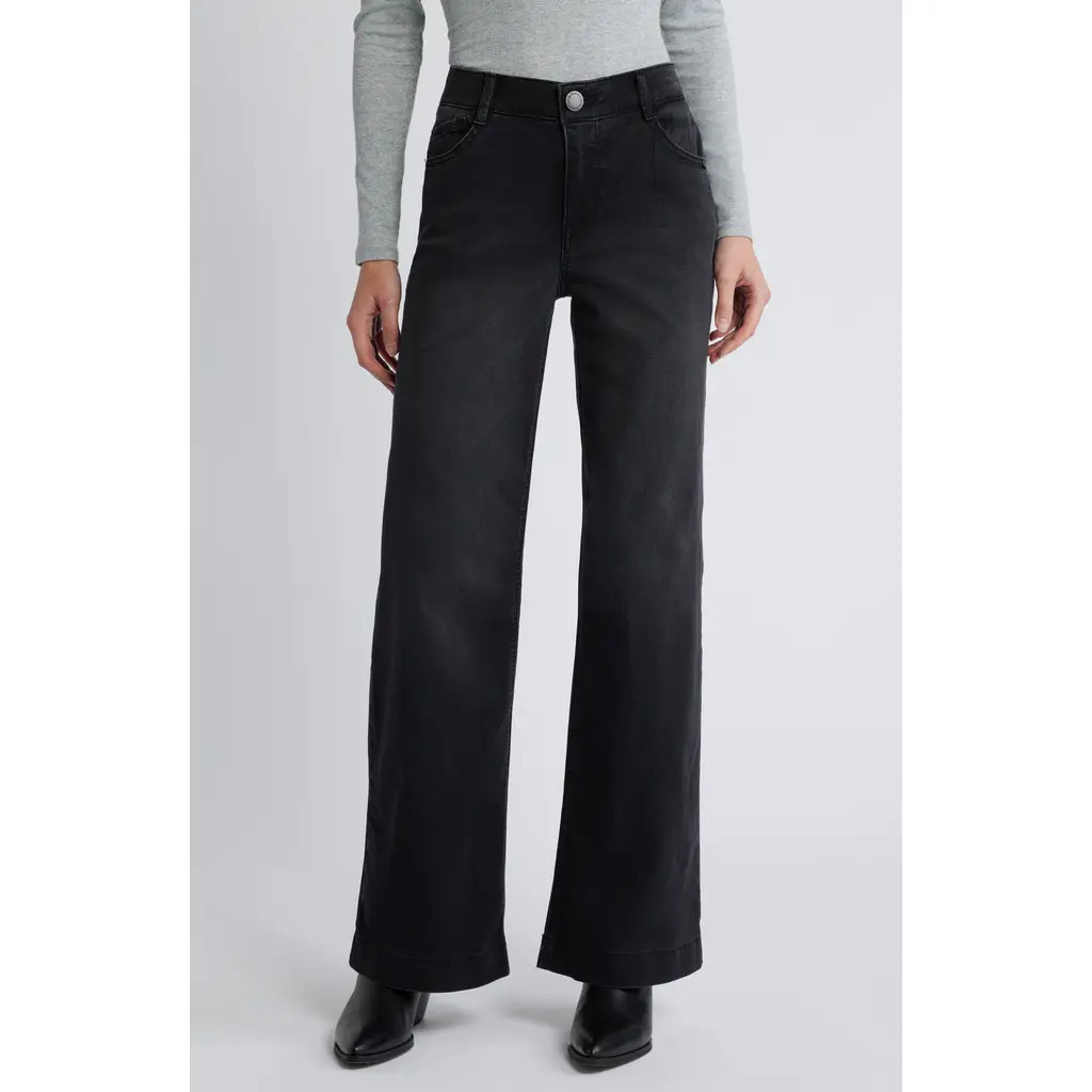 Wit & Wisdom Sam 'Ab'Solution High Waist Wide Leg Jeans in Washed Black at Nordstrom, Size 0 P | Nordstrom