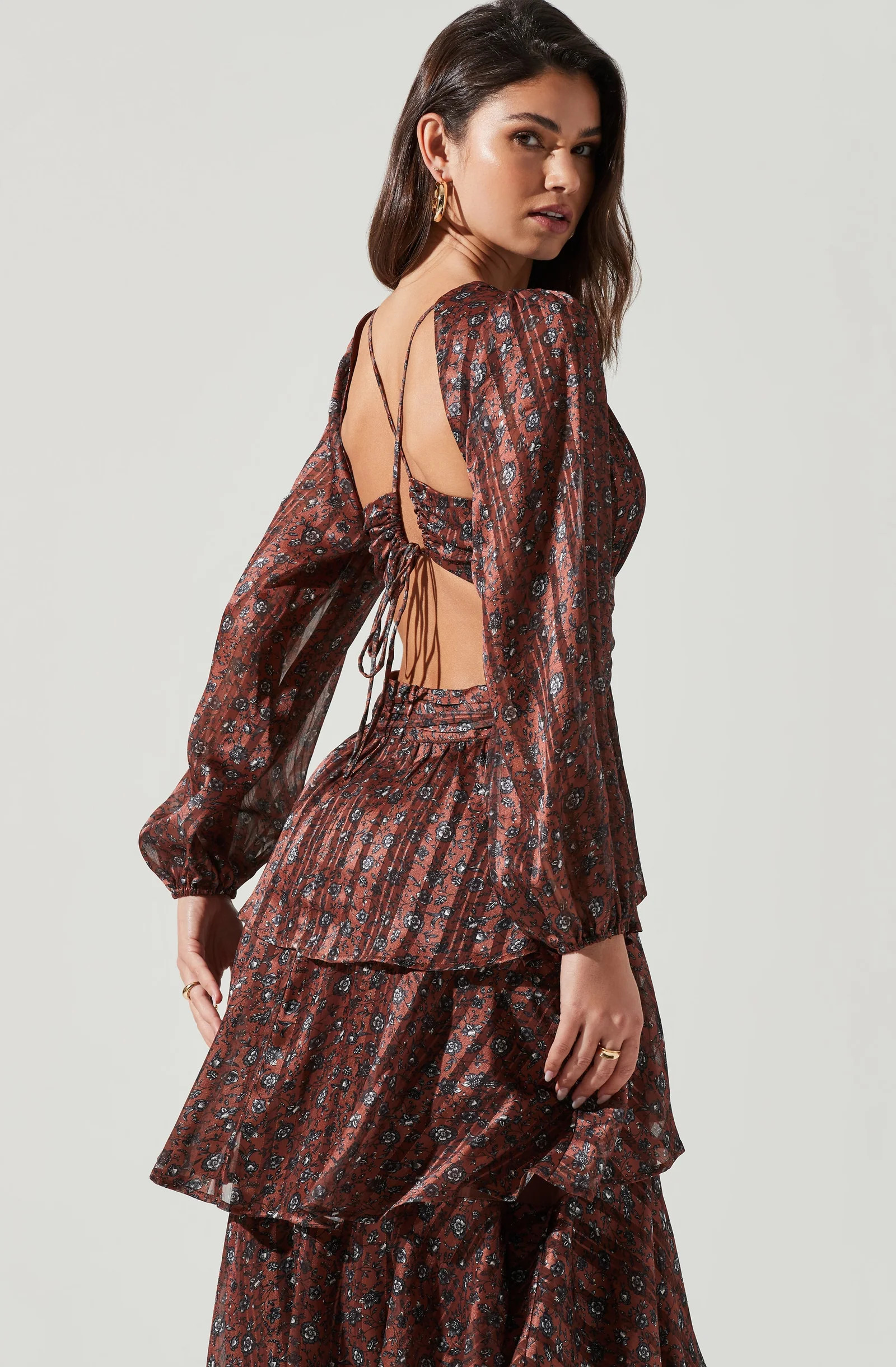 Anora Floral Tiered Maxi Dress - Copper black ditsy / XS | ASTR The Label (US)
