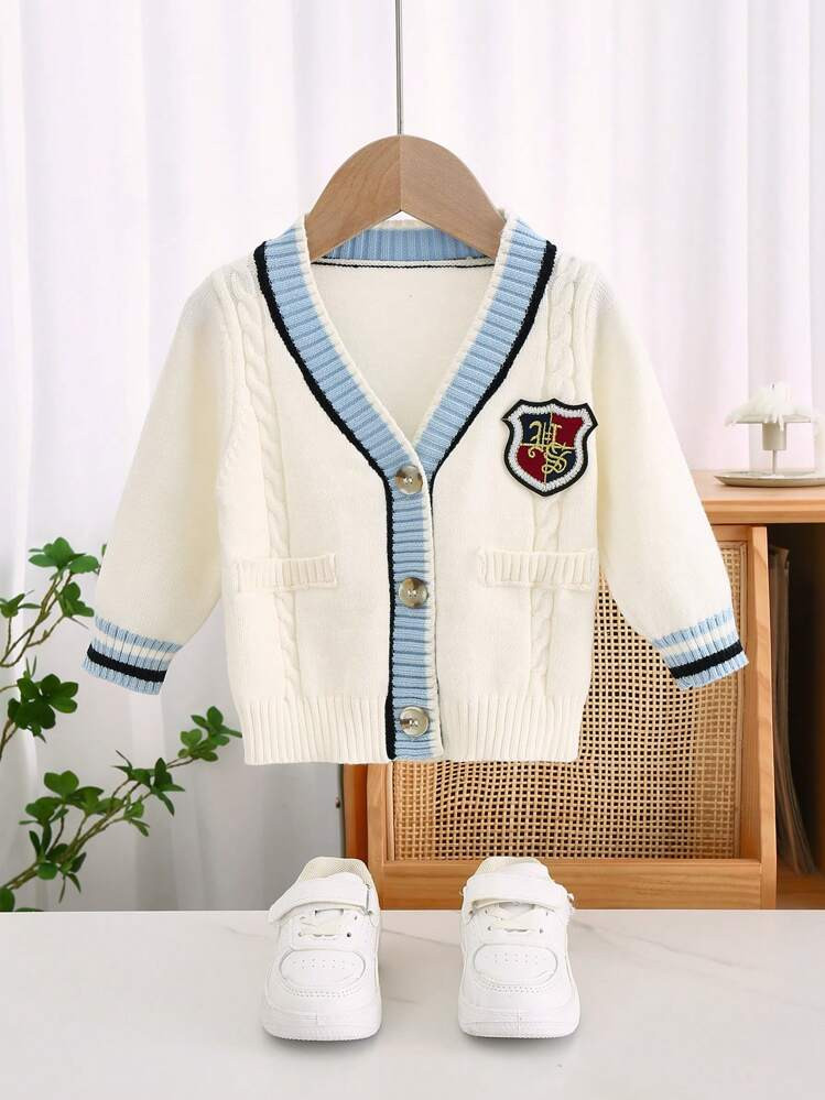 Baby Boys' Cardigans, Autumn & Winter Sweater, V-Neckline, Color Block, Campus Style, Fashionable... | SHEIN