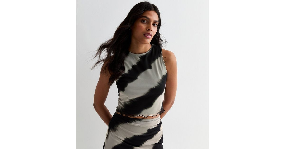 Black Diagonal Stripe Mesh Racer Crop Top | New Look | New Look (UK)