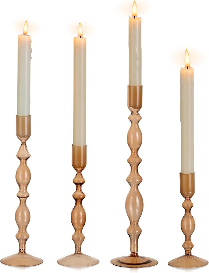 Glasseam Tall Tapered Candlestick Holders, 4 Pcs Glass Taper for Fall Decor | Amazon (US)