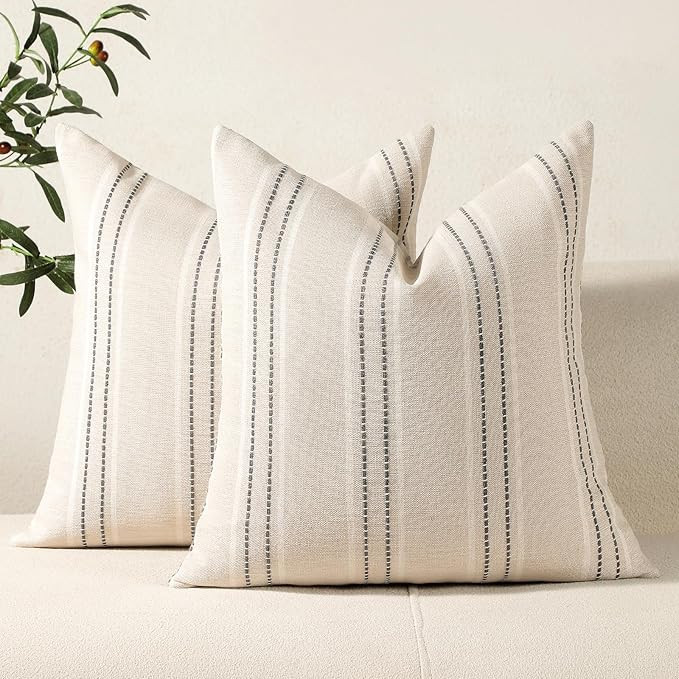 Hckot Throw Pillow Covers 20x20 Set of 2 Striped Pillow Covers Textured Linen Decorative Pillows ... | Amazon (US)