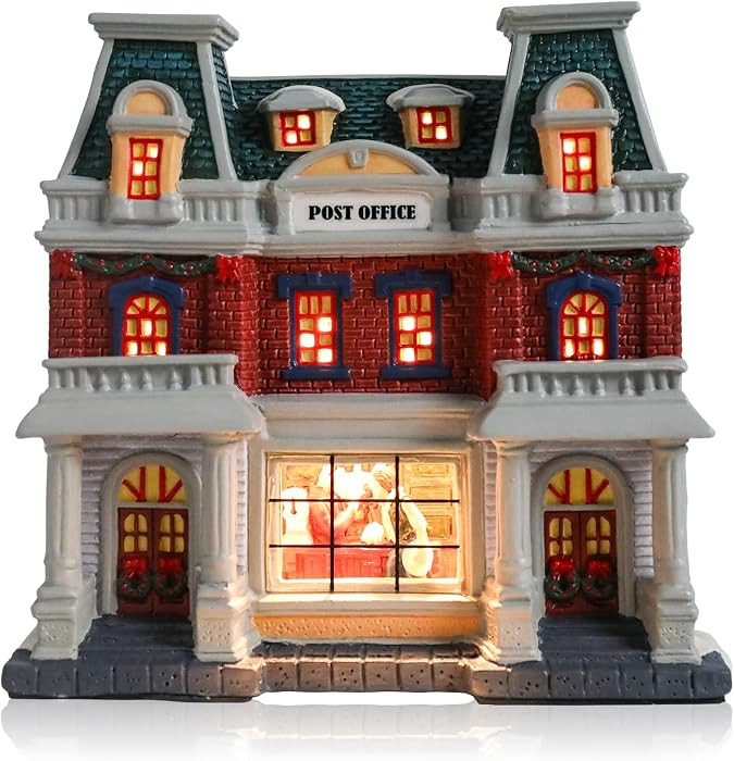 VCUTEKA Christmas Village House Lighted Indoor Decorations Post Office House with LED Light Chris... | Amazon (US)