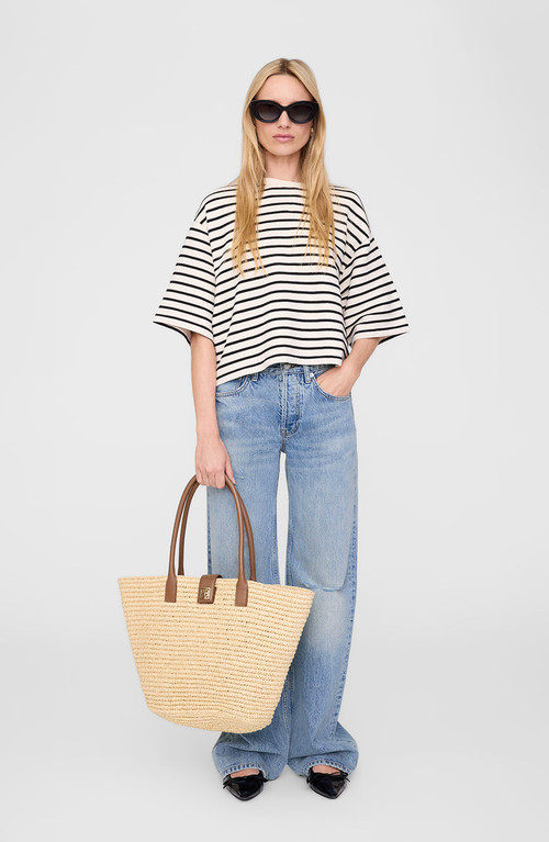 ANINE BING Myers Cropped Tee in Black /Cream Stripe at Nordstrom, Size X-Small | Nordstrom