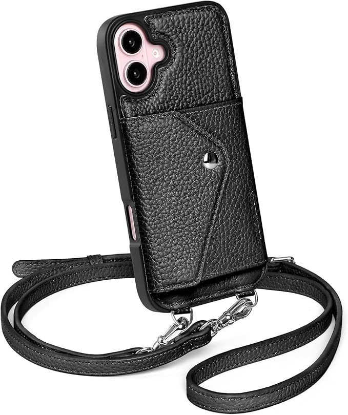 LUCKYCOIN Crossbody Wallet Phone Case for iPhone 16 Plus,100% Genuine Leather Phone Case with Exp... | Amazon (US)