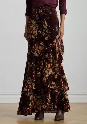Women's Floral Burnout Velvet Tiered Maxiskirt | Belk