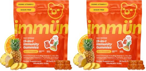 Grüns Immun Sugar Free Immunity Gummies with Vitamin C, Zinc, MCT Oil, & Turmeric - Daily Immune Support Supplement for Adults - Sour Pineapple Flavor (28 Count) (Pack of 2) | Amazon (US)