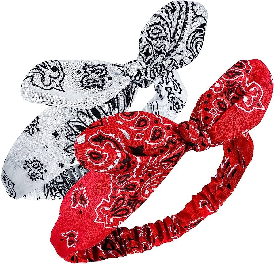 2 Pieces Bandana Headband for Women and Girls, Knot Retro Print Headbands Paisley Print Headband ... | Amazon (US)