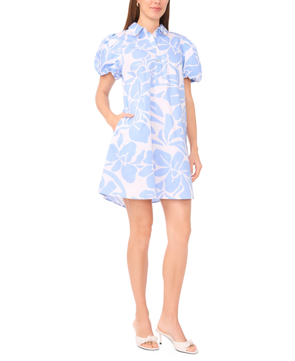 Msk Women's Button Collared Mini Dress - Frozen Fjord | Macy's