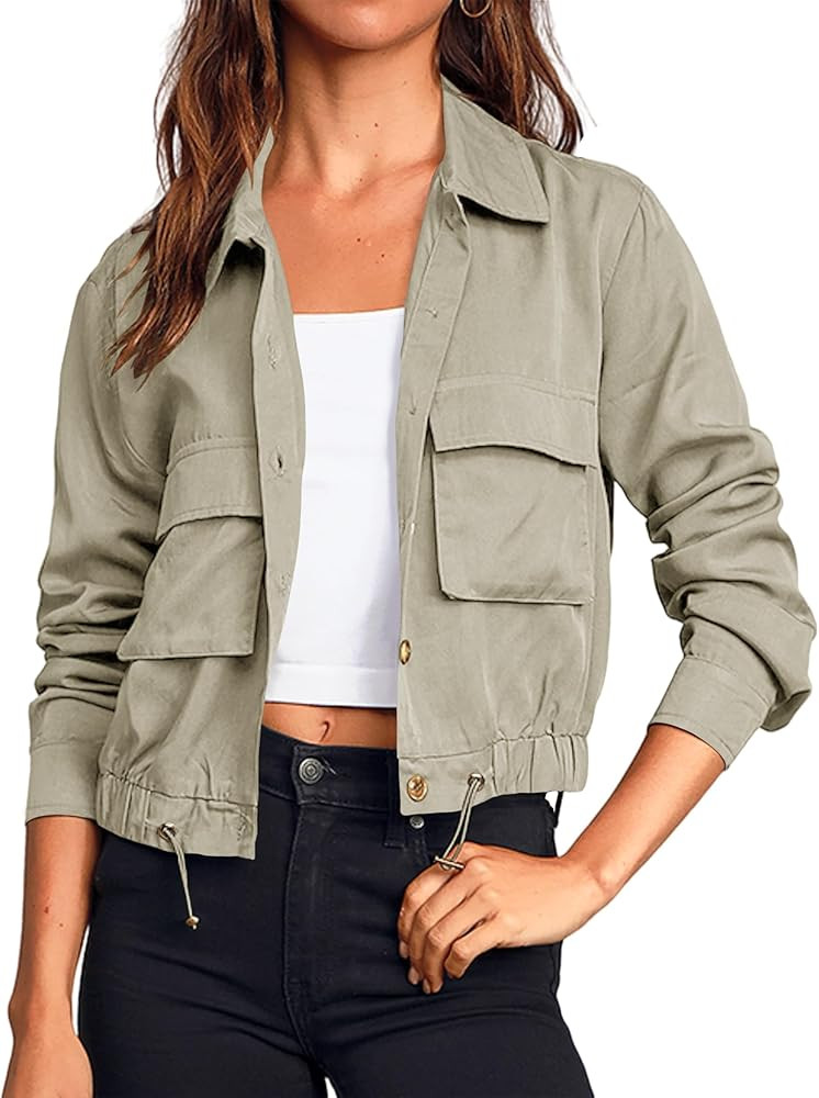 Onedreamer Women's Military Safari Cropped Jackets Button Down Lightweight Oversized Utility Anor... | Amazon (US)