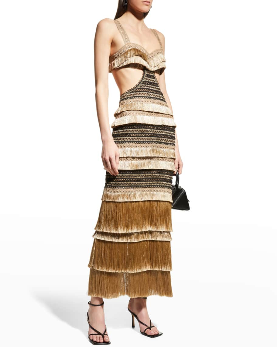 PatBO Fringe-Trim Cutout Maxi Dress | Neiman Marcus