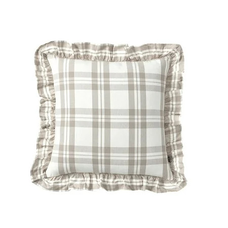 My Texas House 18" x 18" Jane Taupe Plaid Cotton Decorative Pillow Cover | Walmart (US)