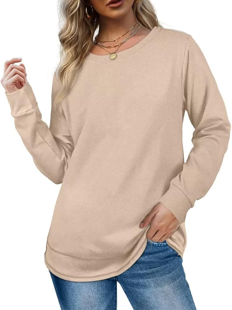 TNTIYO Women Crewneck Sweatshirts Casual Long Sleeve Fall Shirts Cute Loose Fit Pullovers Solid Tops | Amazon (US)