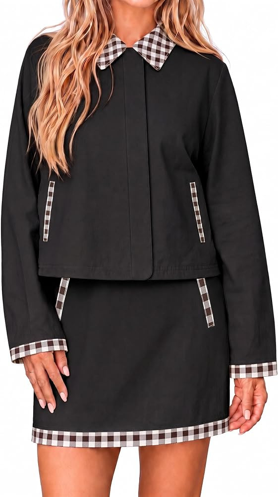 Tankaneo Womens Plaid 2 Piece Outfits Going Out Zip Up Skirts Sets | Amazon (US)