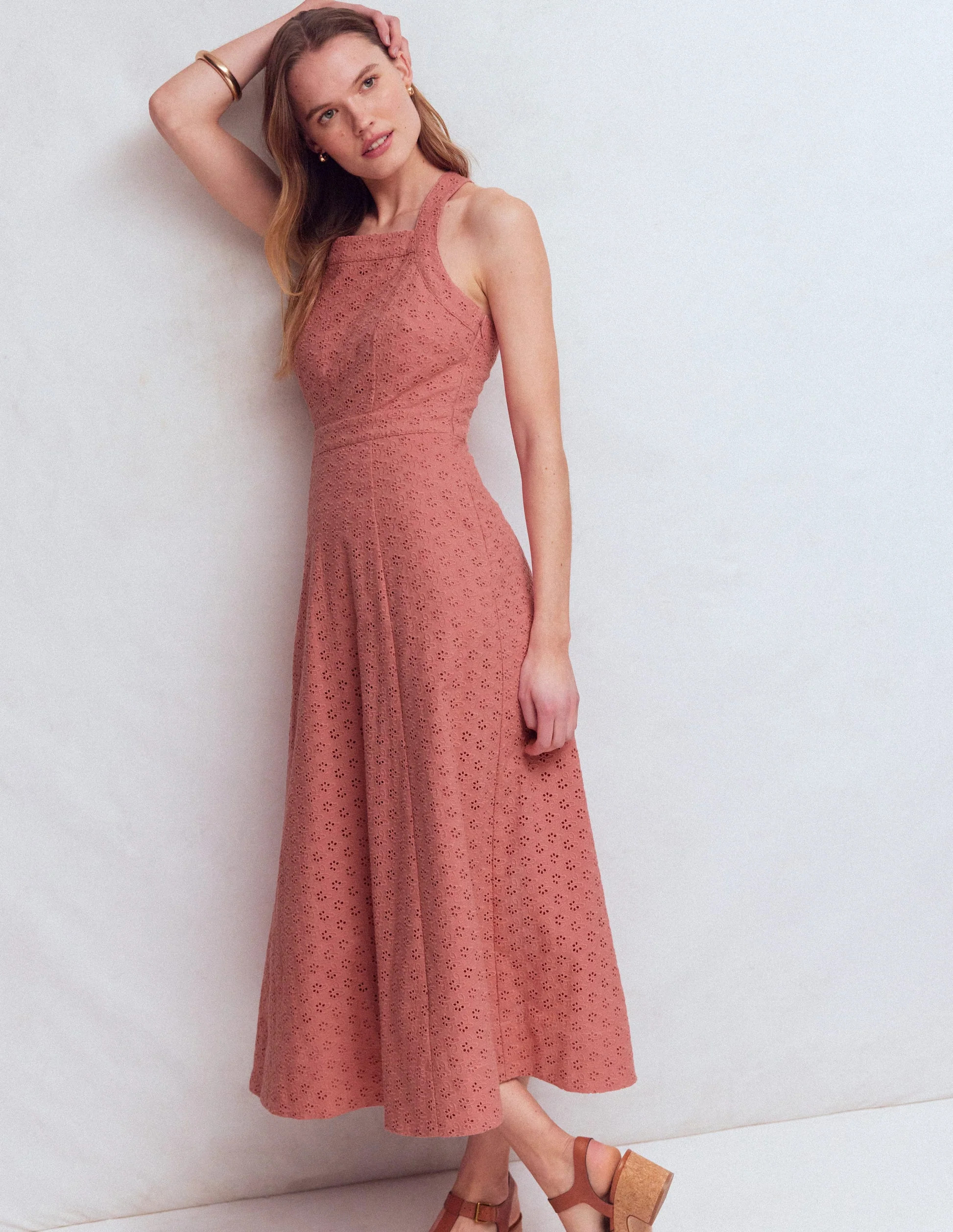 Cross Back Broderie Midi Dress-Vintage Rose Broderie | Boden (US)