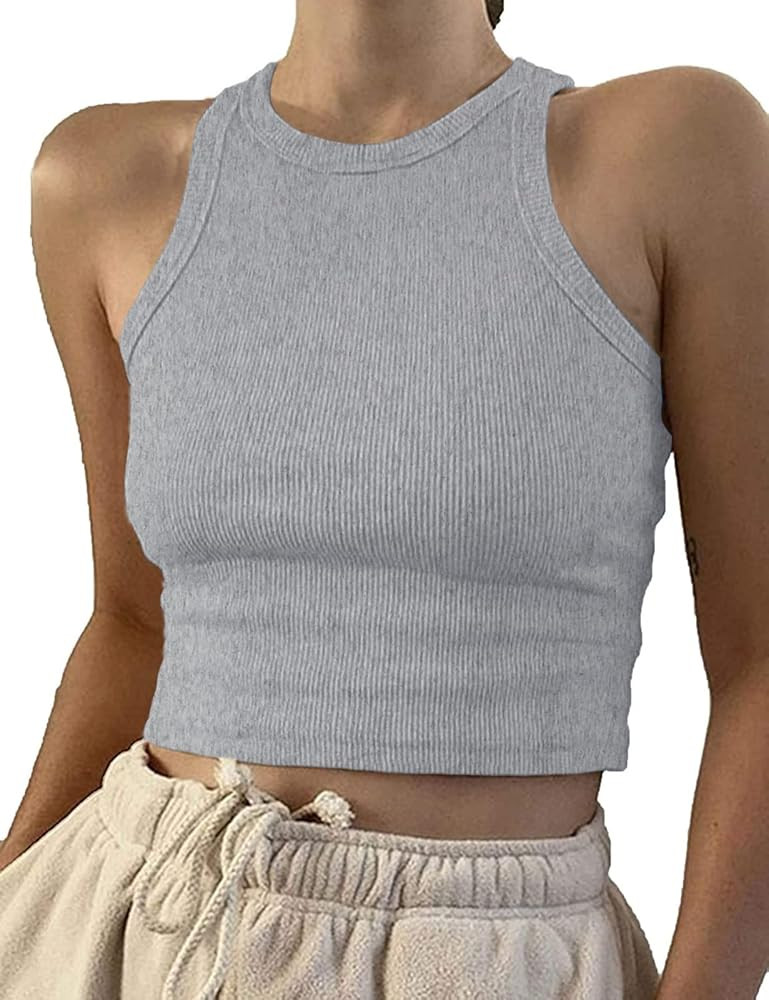 Artfish Women Casual Basic Sleeveless High Neck Rib-Knit Y2k Crop Tank Top | Amazon (US)