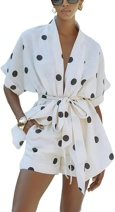 THLAI Polka Dot 2 Piece Short Sets for Women Short Sleeve Kimono Top and Shorts Casual Summer Vac... | Amazon (US)